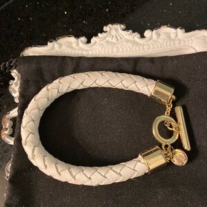 Talbots Cream Leather Goldtone Toggle Bracelet